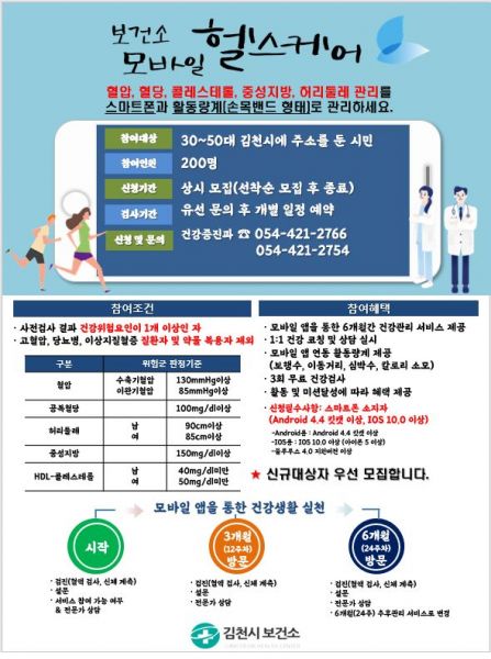 김천시, 2021년 모바일 헬스케어 사업 참여자 모집